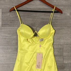 Oh Polly Silk Dress Neon Yellow